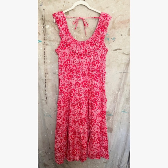 J Crew Printed Ruffle Midi Dress in Azalea Belvedere Red - Picture 5 of 6
